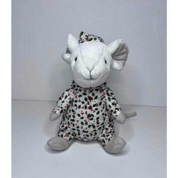 Jellycat London Merry Mouse Bedtime Stuffed Mouse Wearing Holly PJ'S Christmas - Picture 1 of 9